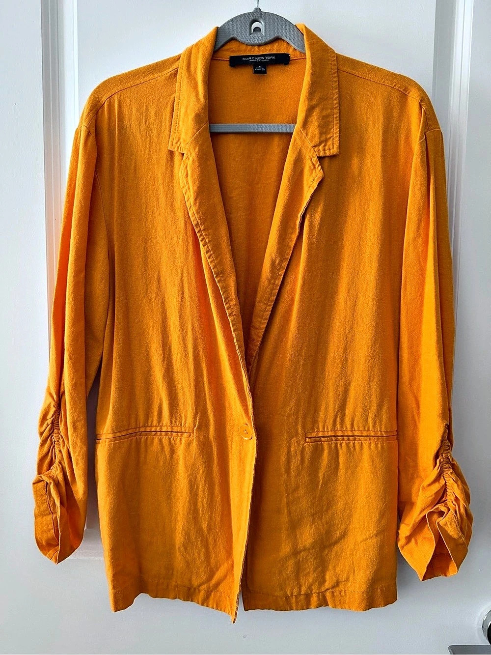 Marc New York Orange Ruched Sleeve Blazer